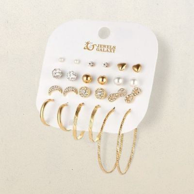 Gold-Toned Everyday Use Studs & Hoop Earrings (1 Pack 24 Pieces)