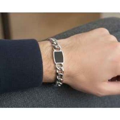 Men's Jewelry Black Pendant with Classic Cuban Chain Link Bracelet | Black