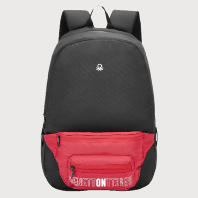 United Colors Of Benetton Unisex Solid Polyester 15 L Laptop Backpack | Black and Red - 14 Inches