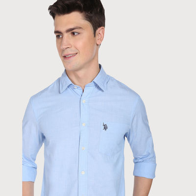 USPA Casual Men's Shirt - Regular Fit & Cotton - Light Blue - M