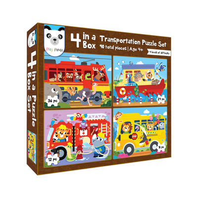 Play Panda 4 in a Box Vehicles Puzzle for Kids - Educational Puzzle with 90 Pieces