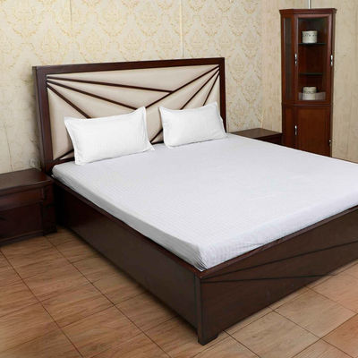 King Size Satin Cotton Striped 300 Tc Bed Sheet, 2 Pillow Covers | White | 108 x 108 in