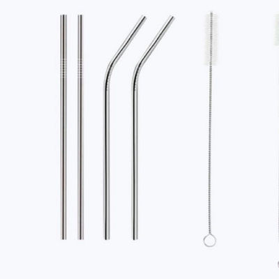 Reusable Stainless Steel Straw With Cleaning Brush- Long Metal Straws For Drinking