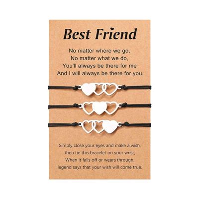 Women Set Of 3 Black & Silver-Toned Heart Design Wraparound Bracelet