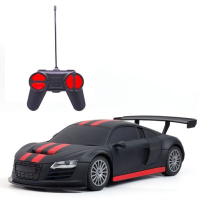 1:24 Rechargeable Hi Speed Mini Remote Control Car - Aud Matt Black With Red Stripes