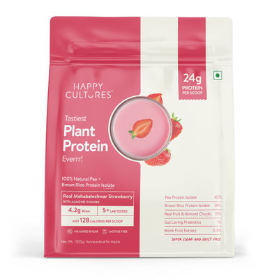 Plant Protein | Real Strawberry with Almond |24G Protein | Pea & Brown Rice Protein
