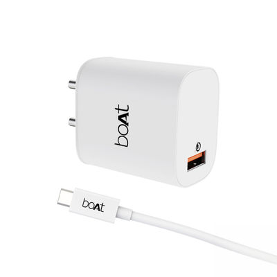 18W QC 3.0 with Fast Charge, Smart IC Protection, Auto Detection for Samsung, Xiaomi & Android Users with Type C to Type C Cable - White