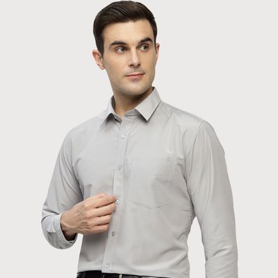 Men's Polycotton Solid Slim Fit Formal Shirt | Grey | L