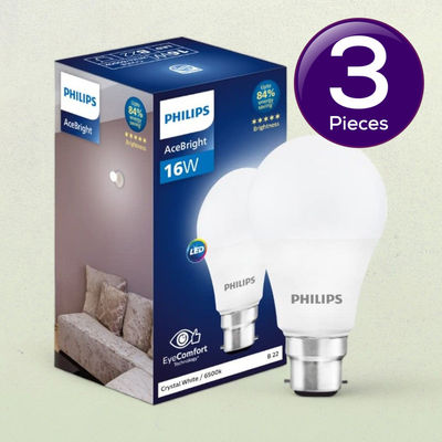 Philips 16 W LED Bulb Crystal White | 6500K | Energy Efficient | B22 Base Holder Combo