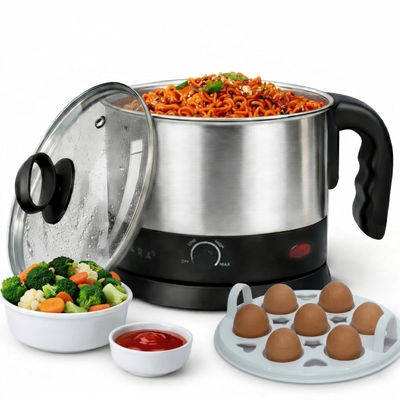 Solara Multipurpose Electric Kettle 1.5 Litre, Stainless Steel Body With Glass Lid- Black