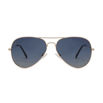 Unisex Solid Metal Aviator Sunglasses | Blue and Gold - M