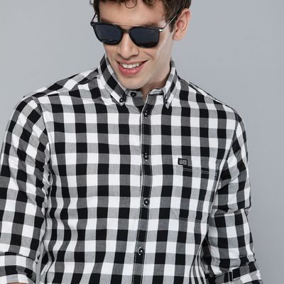 Men's Slim Fit Checkered Casual Shirt | White - M