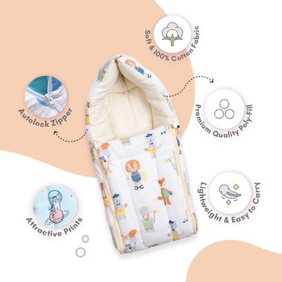 Cotton Baby Carrier Nest Portable Travelling Bed | Jungle Party - 0 to 4 Months