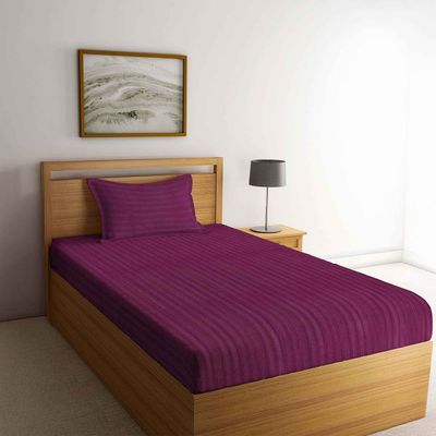 Purple Satin Cotton 300 Tc Single Bed Sheet With 1 Pillow Cover
