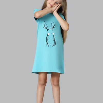 Van Heusen Girls Short Sleeve Round Neck T-Shirt Dress | Aquarelle | 7 to 8 years