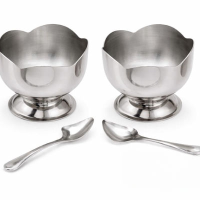 Stainless Steel Dessert Cups Flower Shape with Spoon