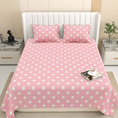 King Size Bedsheet With 2 Pillow Covers | 100% Cotton| Pink