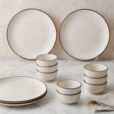 Creme Matte Dinner Set, 4 Full Plates 8 Vegetable Bowls