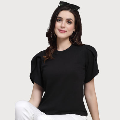 Women Black Poly Knit Smart Casual Top | S | AW23SQDIVINE - Black
