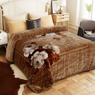 Double Size Digital Print Blanket | Super Soft & Warm, 570 GSM | Brown