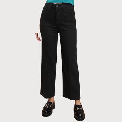 Women's Flared Mid-Rise Clean Look Straight Fit Stretchable Jeans | Black - 28
