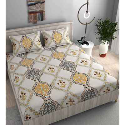 Fitted King Abstract 220 TC Microfiber Bedsheet, 2 Pillow Covers | White