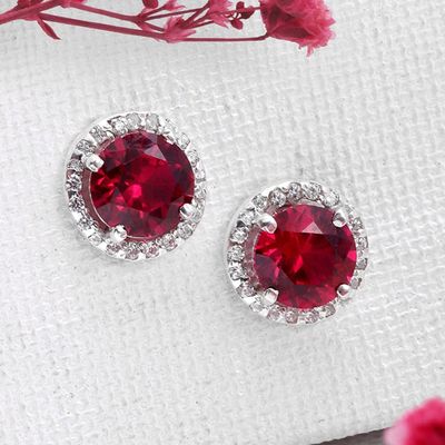 92.5 Silver Red Stone Earrings