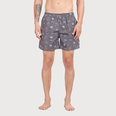 Mens Dark Grey AOP 100% Cotton Printed Boxer - Pack of 1 (S) Comfort Fit, Soft Fabric