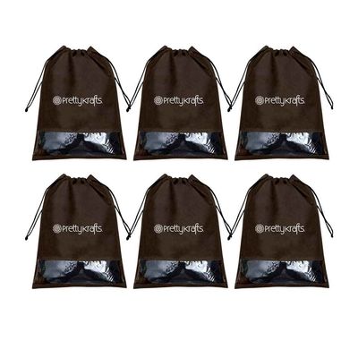 6 Piece Non Woven Travel Shoe Cover, String Bag Organizer, Brown