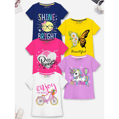 Girls' Topwear Printed T-Shirt | TRM-HFS-243-5 | Multicolor | 4-5 Years