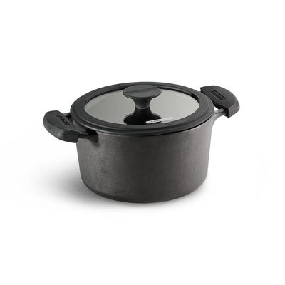 Titanex 20 cm Pre-Seasoned Cast Iron Biryani Pot 3.1L, Non-Toxic, Induction Ready, Toughned Glass Lid with Steam Release, Snap-On Cool Touch Grips, Excellent Heat Retention & Even Heating