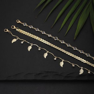 Set of 3 Gold Plated Multi-Layered Charm Anklet | FJA3378