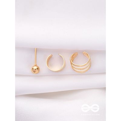 The Perfect Trio - Two Earcuff & One Stud | One Ear | Gold