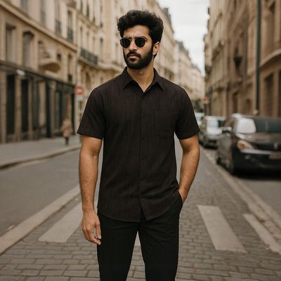 Men's Midnight Textured Black Handloom Khadi Shirt - M