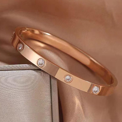 Stainless Steel Rose Gold-Plated Ad Stones Bracelet