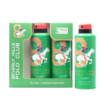 Polo Club No. 8 TRIO Pack Classy Deodorant Body Spray For Men