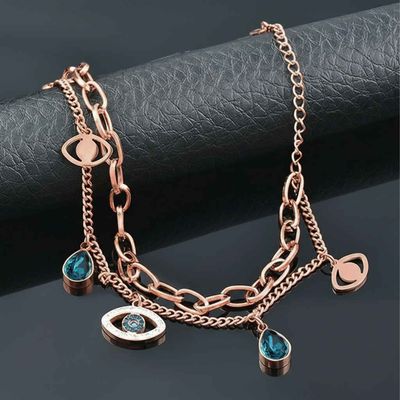 Stainless Steel Rose Gold Plated Evil Eye Wraparound Bracelet