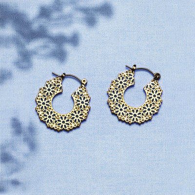 Women's Flower Cut-Out Hoops - Gold