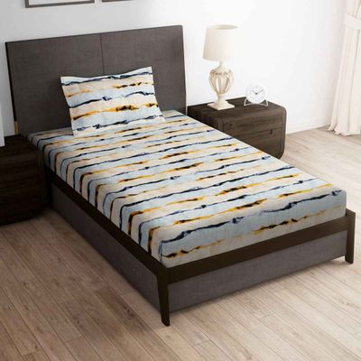 160 TC Microfiber Single Abstract Flat Bedsheet | Grey & Cream