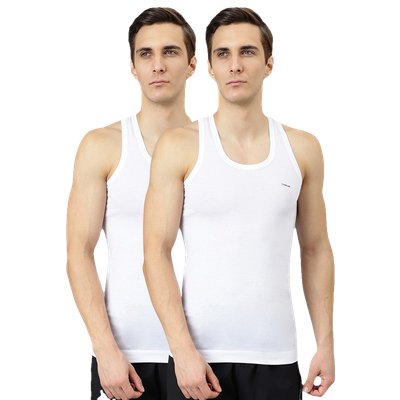 Men's White Solid Combed Cotton Shrinkless Vest | Pack Of 2 - White - M