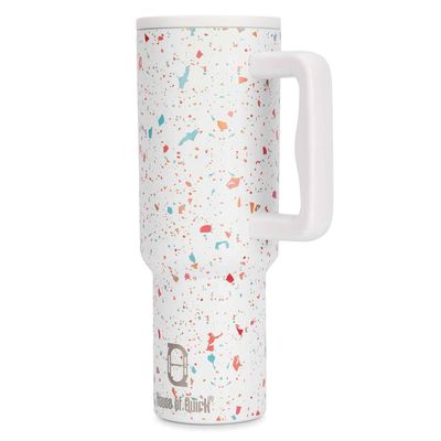 Stainless Steel Tumbler with Handle & Lid, 2 Straws | Cream Paint - 1200 ml