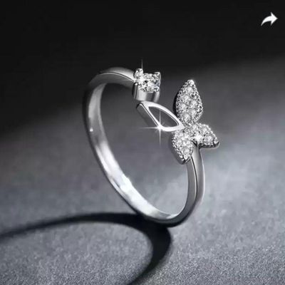 Valentines Day Sliver Plated Butterfly Cubic Diamond Flexible Size Ring