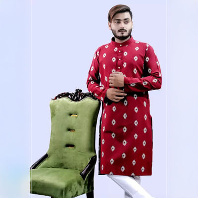 Men Straight Kurta - Maroon | Printed | Cotton Blend | L