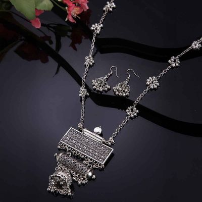 Stylish Traditional Oxidised Silver Necklace Jewellery Set for Women | 13118s