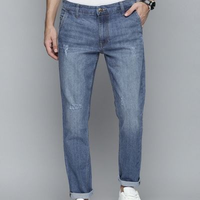Men's Slim Fit Solid Casual Textured Jeans | Blue - 30