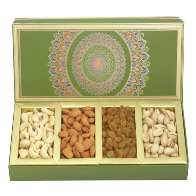 Ghasitaram Gifts Long Fusion 4 Part Dryfruit Box - Assorted