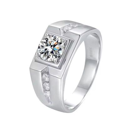 Valentines Mens Solitaire Sterling Silver Flexible Size Ring