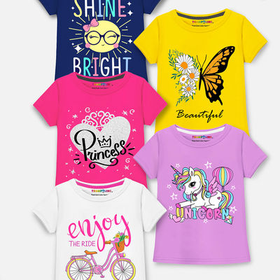 Girls' Topwear Printed T-Shirt | TRM-HFS-243-5 | Multicolor | 3-4 Years