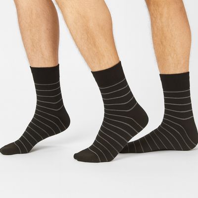 Unisex Striped Cotton Blend Calf Socks | Black - Free Size