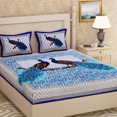 Metro Living 104 Tc Cotton Double Animal Flat Bedsheet | Pack Of 1, Blue)